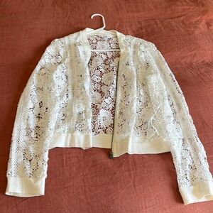 Embroidered white zip up